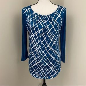 New York & Company Blue & White Blouse w/ Print